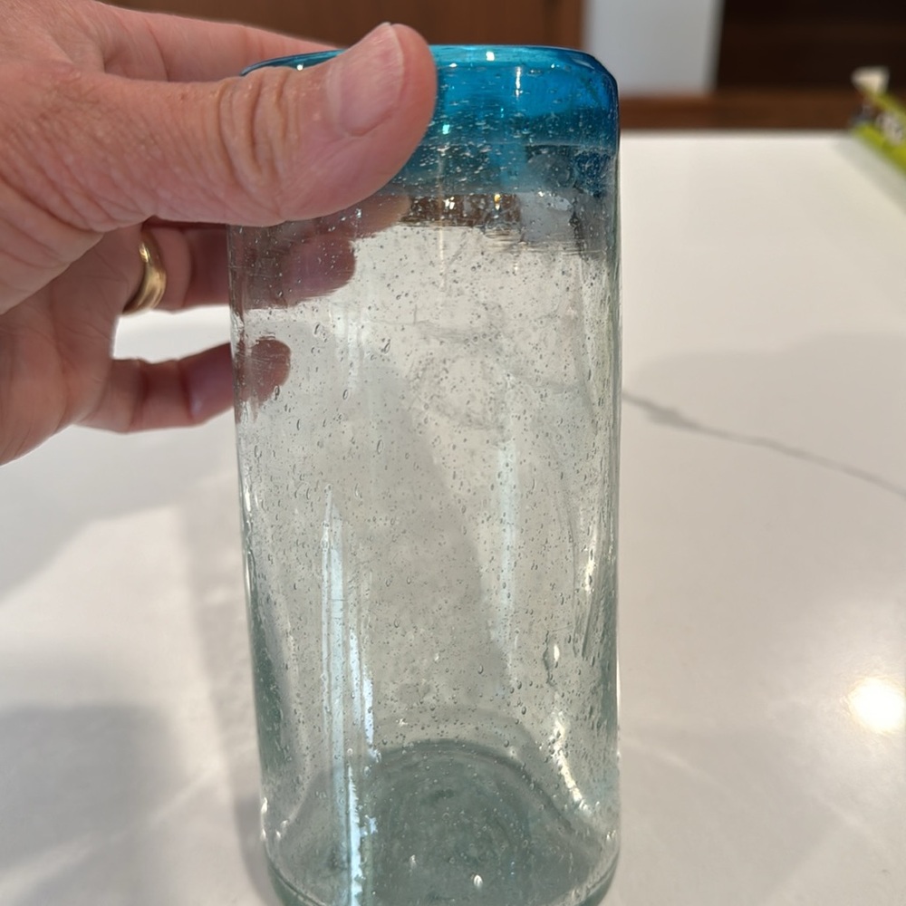 Bubble Glass Highball Tumbler Hand Blown Set of 3 -Blue - Picture 10 of 10